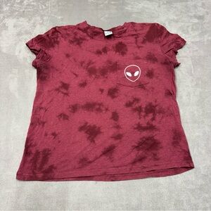 A.Lab Maroon Tie Dye Alien Pocket Tee shirt top blouse burgundy womens S Y2K